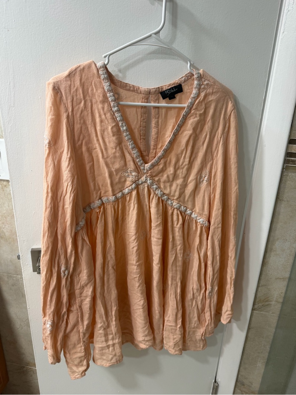 Rory Beca Peach V-Neck Embroidered Tunic